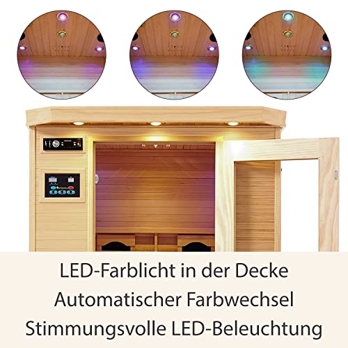 Artsauna Infrarotkabine Oslo – Wärmekabine mit Keramikstrahler & LED-Farblichttherapie für 2 Personen – Infrarotsauna 120 x 100 cm aus Hemlockholz - 6