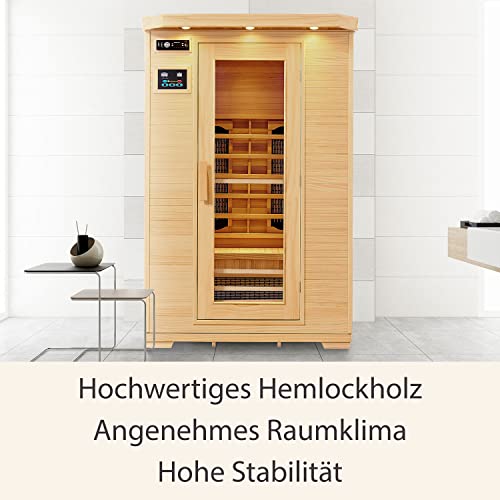 Artsauna Infrarotkabine Oslo – Wärmekabine mit Keramikstrahler & LED-Farblichttherapie für 2 Personen – Infrarotsauna 120 x 100 cm aus Hemlockholz - 7