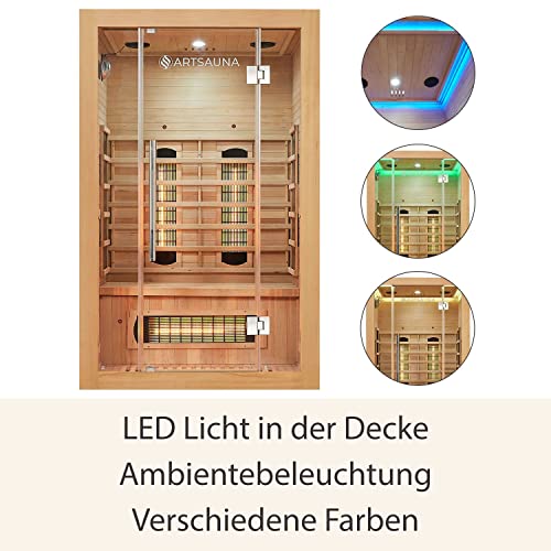 Artsauna Infrarotkabine Kiruna120 – Infrarotsauna Dual-Heizsystem für 2 Personen – LED-Farblicht – Wärmekabine mit großer Glasfront 120 x 105 cm - 8