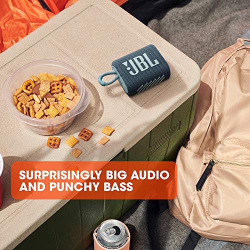 JBL GO 3 kleine Bluetooth Box in Blau – Wasserfester, tragbarer Lautsprecher für unterwegs – Bis zu 5h Wiedergabezeit mit nur einer Akkuladung - 5