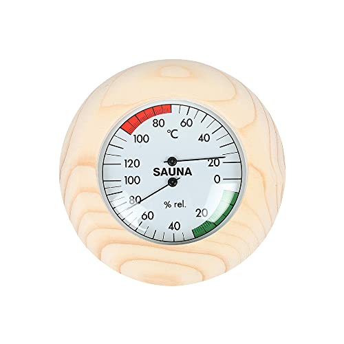 Furado Sauna Thermometer Hygrometer 2in1, im Holzrahmen Ø 145mm, Hochwertiges Sauna Zubehör, Hitzebeständig, mit Thermometer + Hygrometer