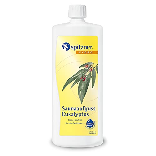 Spitzner Gesundheits-Saunaaufguss Eukalyptus frisch-intensiv 1000 ml – Saunaöl mit Eukalyptus Minze Menthol, belebender erfrischender Saunaduft fördert tiefe Atmung