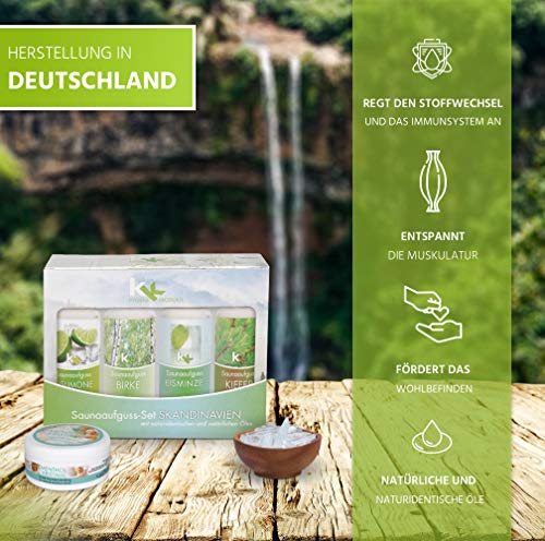 Sauna Set | KK Saunaaufgussset 4 x 100 ml + 50g Mentholkristalle | Saunakonzentrat + Menthol-Kristalle (Skandinavien, inkl. 50 g Menthol-Kristalle) - 6