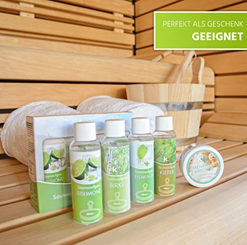 Sauna Set | KK Saunaaufgussset 4 x 100 ml + 50g Mentholkristalle | Saunakonzentrat + Menthol-Kristalle (Skandinavien, inkl. 50 g Menthol-Kristalle) - 7