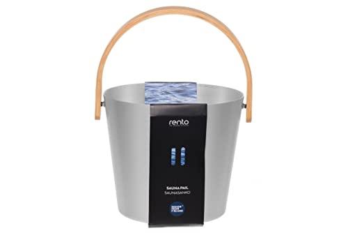 Rento – Saunaeimer, Aufgusseimer – Aluminium – Farbe: Silber – mit edlem Griff aus Bambus – 5 Liter - 3