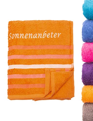 Strandtuch Saunatuch Badetuch 80x200 cm 100% Baumwolle in Verschiedene Designs, Sonnenanbeter Orange