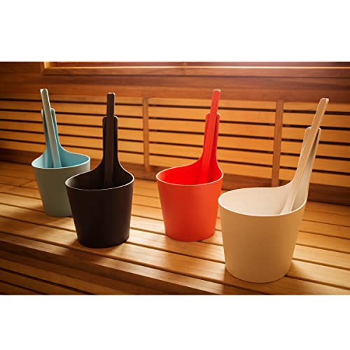 Rento – Saunakübel mit Schöpfkelle, Saunakelle, Aufgusskelle – Farbe: Weiß, Silber – Bambusfaser – 2 teiliges Set - 5