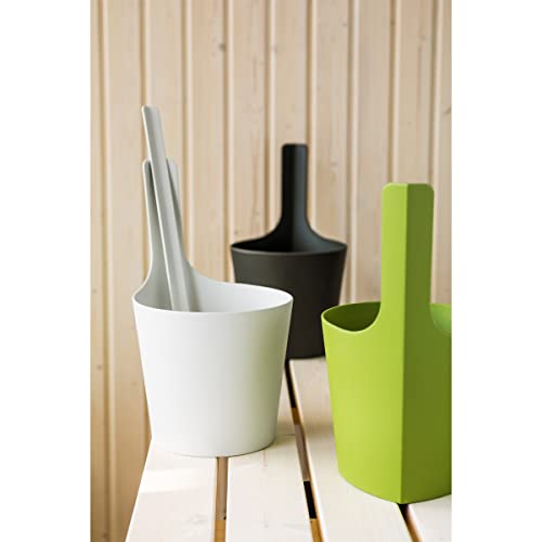 Rento – Saunakübel mit Schöpfkelle, Saunakelle, Aufgusskelle – Farbe: Weiß, Silber – Bambusfaser – 2 teiliges Set - 6