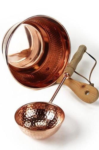 'CopperGarden®' kupferner Saunaeimer, handgearbeitet mit Schöpfkelle - Schwalleimer aus Kupfer