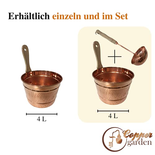 ‚CopperGarden®‘ kupferner Saunaeimer, handgearbeitet mit Schöpfkelle – Schwalleimer aus Kupfer - 2