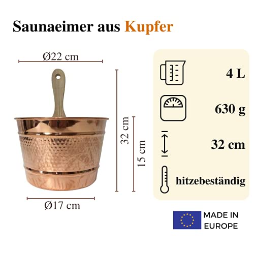 ‚CopperGarden®‘ kupferner Saunaeimer, handgearbeitet mit Schöpfkelle – Schwalleimer aus Kupfer - 3