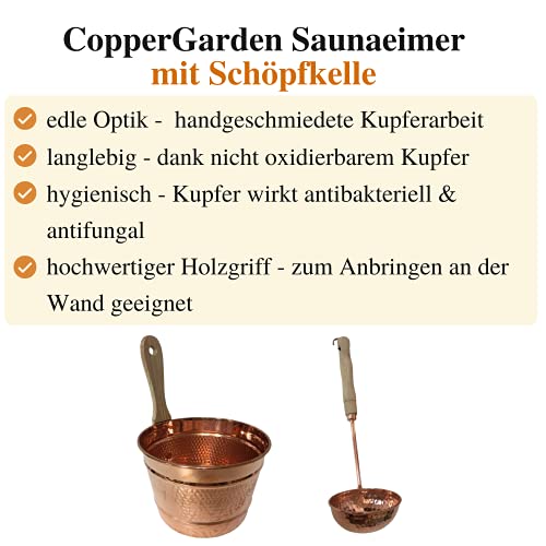‚CopperGarden®‘ kupferner Saunaeimer, handgearbeitet mit Schöpfkelle – Schwalleimer aus Kupfer - 5