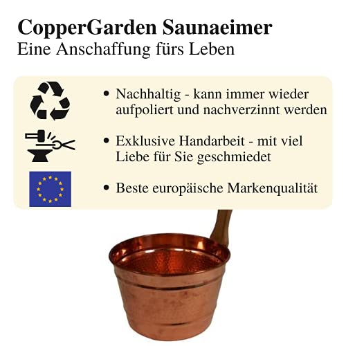 ‚CopperGarden®‘ kupferner Saunaeimer, handgearbeitet mit Schöpfkelle – Schwalleimer aus Kupfer - 7