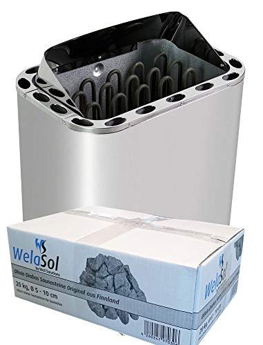 WelaSol Edelstahl Saunaofen Next von 8 kW | für finnische Sauna von 7-13 m³ | geeignet für externe Steuerung bis 9 kW d.h. ohne integrierter Steuerung | mit WelaSol Saunasteine
