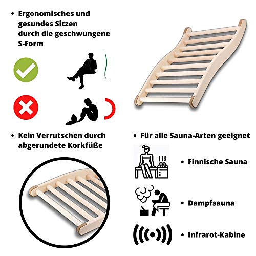 2X HOFMEISTER® Sauna Rückenlehne aus hochwertigem Linden-Holz, 51 cm, ergonomisch geformt, rutschfeste Sauna Rückenstütze - 5