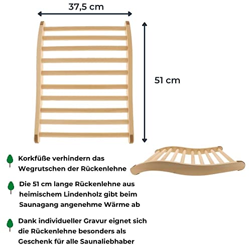 2X HOFMEISTER® Sauna Rückenlehne aus hochwertigem Linden-Holz, 51 cm, ergonomisch geformt, rutschfeste Sauna Rückenstütze - 7