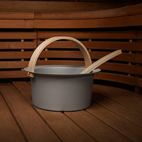 LUMO Cozmic 6L Sauna Kübel und Kelle mit Holzgriff, Aluminium, grau Saunakübel Set- Finnisches Design - 3