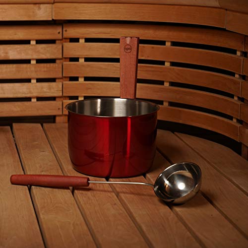 LUMO Edelstahl 5L Sauna Kübel mit Kelle, Sauna Zubehör Set Rot mit Holzgriff – Saunakübel Set - 3