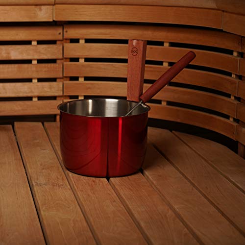 LUMO Edelstahl 5L Sauna Kübel mit Kelle, Sauna Zubehör Set Rot mit Holzgriff – Saunakübel Set - 4