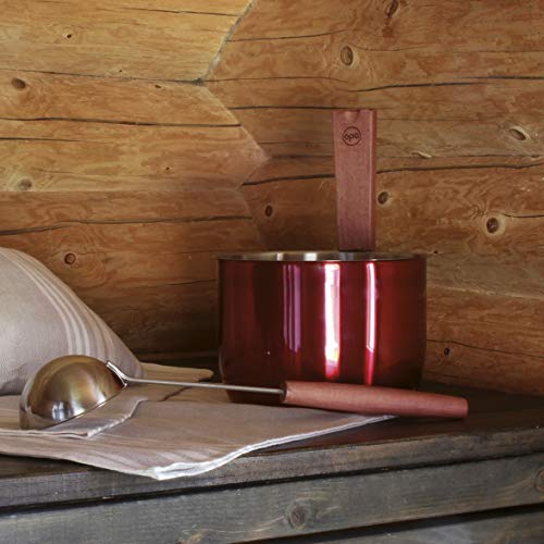 LUMO Edelstahl 5L Sauna Kübel mit Kelle, Sauna Zubehör Set Rot mit Holzgriff – Saunakübel Set - 8