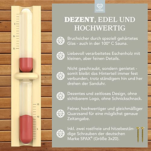 LoWell® Sauna Sanduhr aus natürlichem Eschenholz hochwertige Verarbeitung – Robust und Hitzebeständig – 15 min - 2