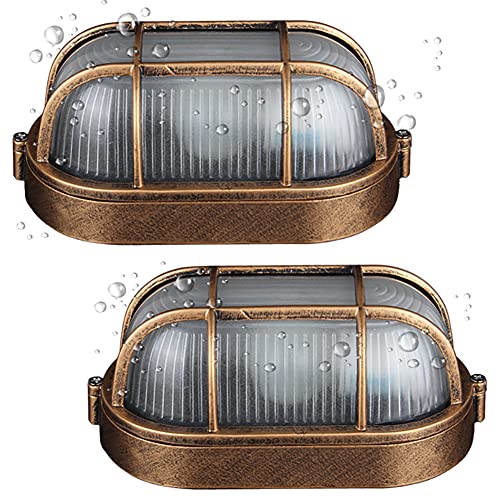 2er Pack Außen-Wandleuchte Vintage Wandlampe E27 Außenleuchte Oval Gitterlampe Wasserdicht Saunalampe