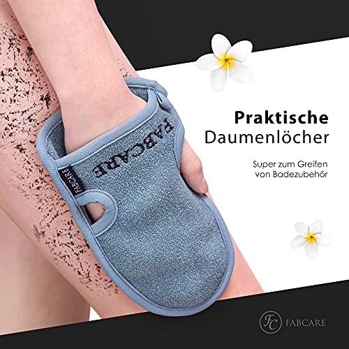 FABCARE Peelinghandschuh – DERMATEST SEHR GUT – 2 Stück – Reinigt Porentief für Körper & Gesicht – Duschschwamm für Peeling & Body Scrub – BONUS 2 Saugnäpfe & Ebook – Massagehandschuh - 4