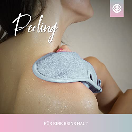 2 Stück – LoWell® – Peelinghandschuh rau inkl. Peeling-Guide (Grau + Pink) - 2
