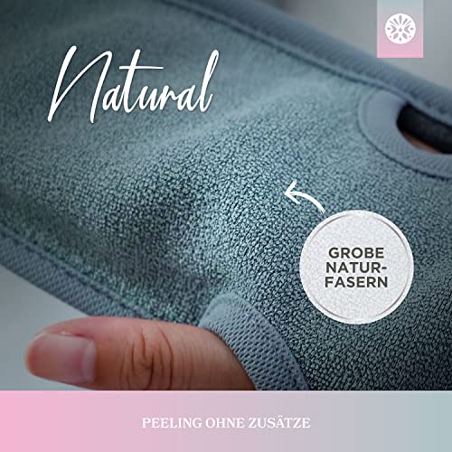 2 Stück – LoWell® – Peelinghandschuh rau inkl. Peeling-Guide (Grau + Pink) - 3