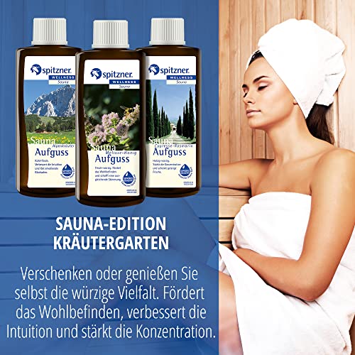 Spitzner Saunaaufguss-Set in Geschenkbox Kräutergarten: Alpenkräuter, Cypresse-Rosmarin und Melisse-Honig (3x190ml) - 3