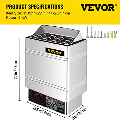 FlowerW Saunaofen 9 KW, Saunaofen 380 V – 415 V, 20 kg Saunasteine, 2 Modi (Temperatur, Zeit), mit Externem Steuergerät und 3M-Temperatursensor - 7