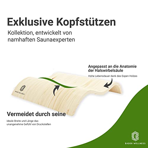 Bader Wellness® Sauna Kopfstütze/Rückenlehne | Ergo-Kopfstütze Wave Espenholz – Design-Saunakopfstütze aus Espe - 3