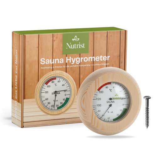 Nutrist® Sauna Thermometer Hygrometer Holz - 2 in 1 Anzeige für die perfekte Temperatur und Luftfeuchtigkeit