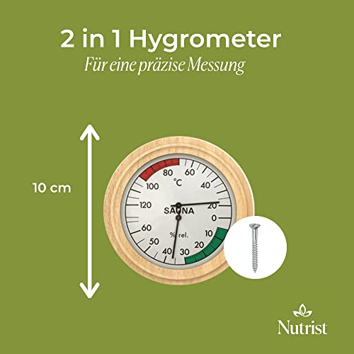 Nutrist® Sauna Thermometer Hygrometer Holz – 2 in 1 Anzeige für die perfekte Temperatur und Luftfeuchtigkeit - 2