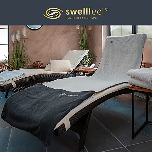 swellfeel®Towel Premium Saunahandtuch 3in1 für mehr Hygiene & Entspannung Liegetuch mit einzigartiger Fußtasche  Anthrazit-creme - 2