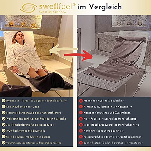 swellfeel®Towel Premium Saunahandtuch 3in1 für mehr Hygiene & Entspannung Liegetuch mit einzigartiger Fußtasche  Anthrazit-creme - 5