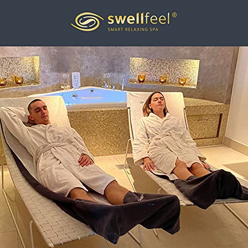 swellfeel®Towel Premium Saunahandtuch 3in1 für mehr Hygiene & Entspannung Liegetuch mit einzigartiger Fußtasche  Anthrazit-creme - 7