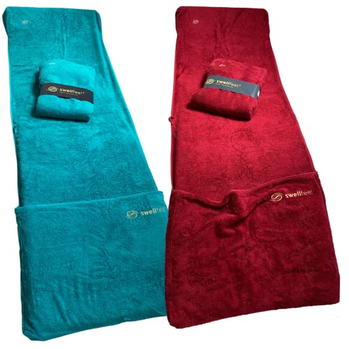 swellfeel®Towel Premium Saunahandtuch 3in1 für mehr Hygiene & Entspannung Liegetuch mit einzigartiger Fußtasche Farbe: Persian Red