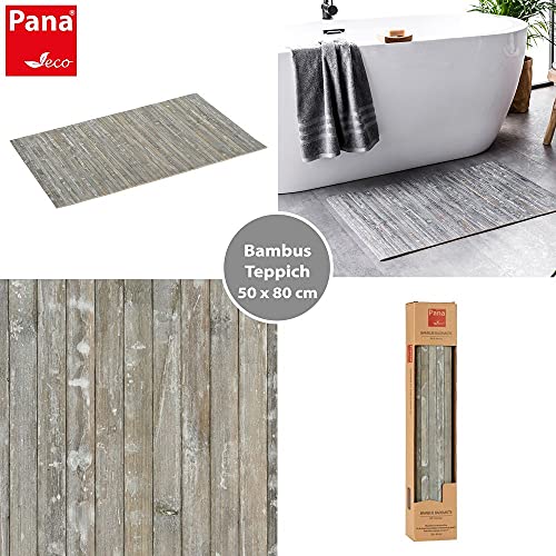 PANA Bambus Badematte • Bambusmatte waschbar • Holz Läufer Badezimmer • 100% Bambus • Größe: 50 x 80 cm • Farbe: Stone Grau - 4