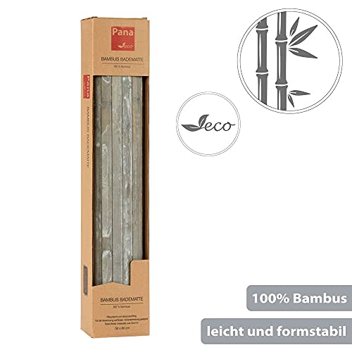 PANA Bambus Badematte • Bambusmatte waschbar • Holz Läufer Badezimmer • 100% Bambus • Größe: 50 x 80 cm • Farbe: Stone Grau - 6