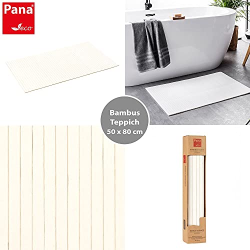 PANA Bambus Badematte • Bambusmatte waschbar • Holz Läufer Badezimmer • 100% Bambus • Größe: 50 x 80 cm • Farbe: Weiß - 4