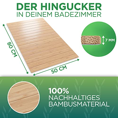 Green’n’Modern Badematte aus Bambus rutschfest 80 x 50 | Bambusmatte Badteppich Badezimmer - 2