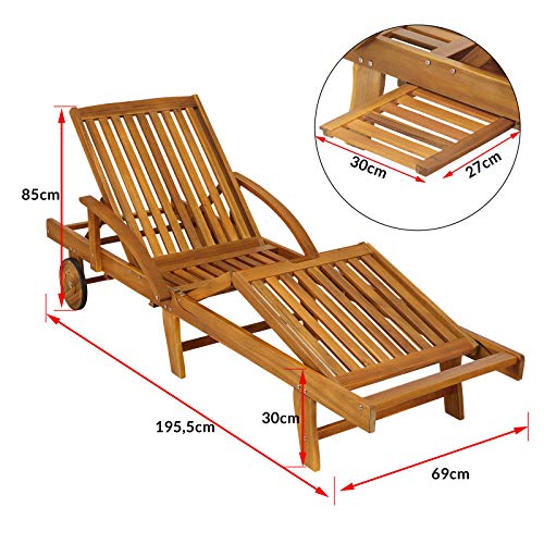 Casaria Sonnenliege Tami Sun Akazien Holz verstellbar ausziehbarer Tisch klappbar Gartenliege Holzliege Liege Liegestuhl - 3