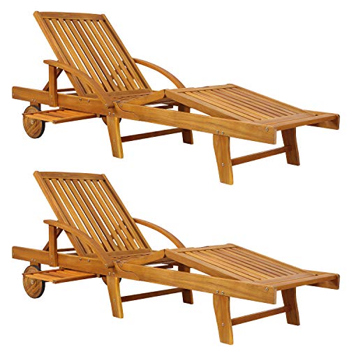 Deuba Sonnenliege Tami Sun 2er Set Akazien Holz verstellbar ausziehbarer Tisch klappbar Gartenliege Holzliege Liege