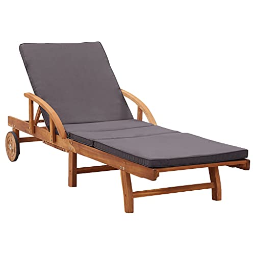 vidaXL Akazienholz Massiv Sonnenliege mit Auflage Rädern Verstellbare Rückenlehne Gartenliege Holzliege Relaxliege Gartenmöbel Liege Liegestuhl