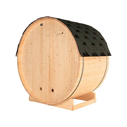 HOME DELUXE - Outdoor Fasssauna LAHTI M - Maße: BxTxH: ca. 185 cm x 120 cm x 185 cm, Holz: Fichtenholz - inkl. Elektroofen und kompl. Saunazubehör, Sauna für 2 Personen
