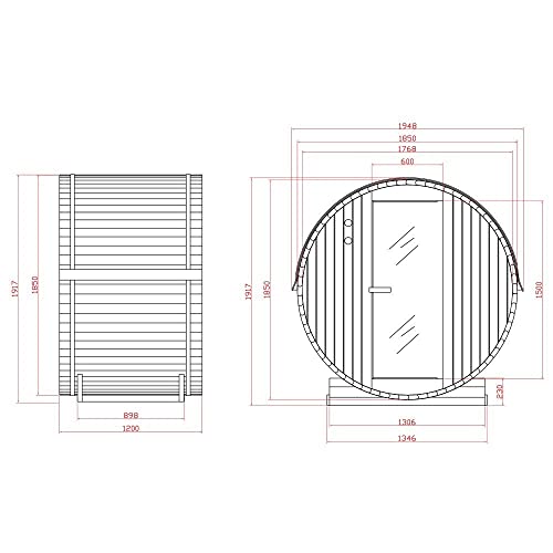 HOME DELUXE – Outdoor Fasssauna LAHTI M – Maße: BxTxH: ca. 185 cm x 120 cm x 185 cm, Holz: Fichtenholz – inkl. Elektroofen und kompl. Saunazubehör, Sauna für 2 Personen - 9