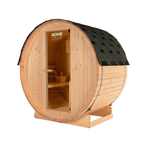 HOME DELUXE – Outdoor Fasssauna LAHTI M – Maße: BxTxH: ca. 185 cm x 120 cm x 185 cm, Holz: Fichtenholz – inkl. Elektroofen und kompl. Saunazubehör, Sauna für 2 Personen - 8