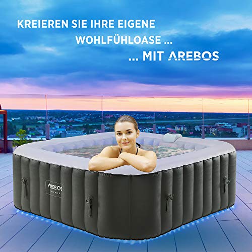 Arebos Whirlpool | automatisch aufblasbar | In- & Outdoor | 6 Personen | 185 x 185 cm | LED Leuchtband | 130 Massagedüsen | 910 Liter | Inkl. Abdeckung | Bubble Spa & Wellness Massage - 2