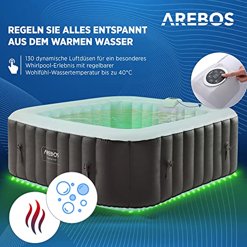 Arebos Whirlpool | automatisch aufblasbar | In- & Outdoor | 6 Personen | 185 x 185 cm | LED Leuchtband | 130 Massagedüsen | 910 Liter | Inkl. Abdeckung | Bubble Spa & Wellness Massage - 3